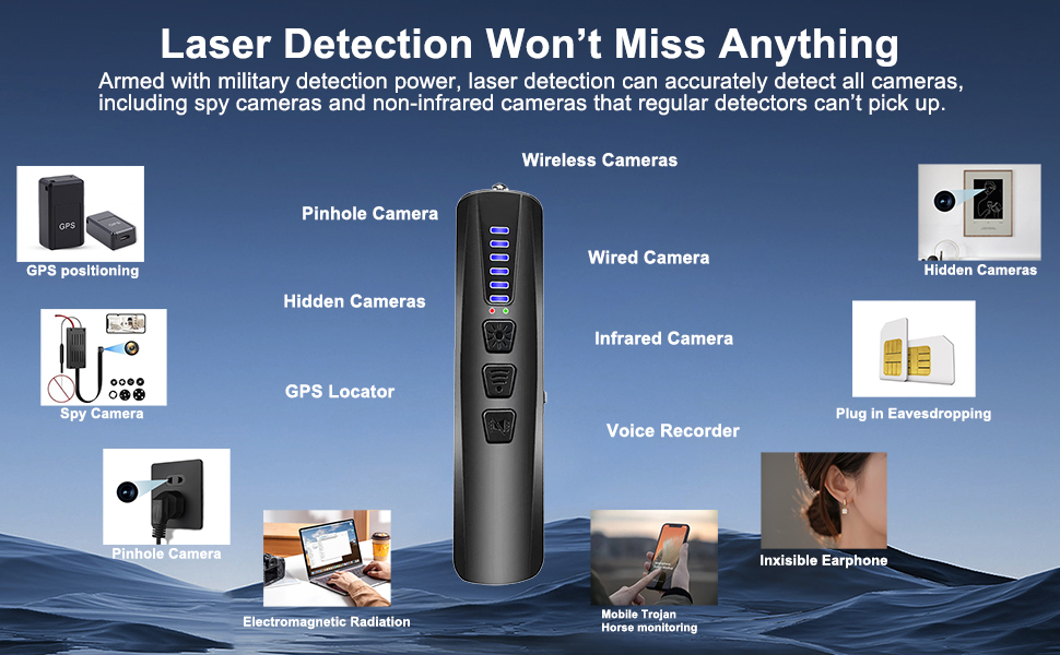 ZHENHAN Hidden Camera Detectors,Anti Spy Detector,Bug Detectors,GPS Tracker Detector,Portable Bug Detector,Hotels,Travel,Home,Office (Black)(图4)